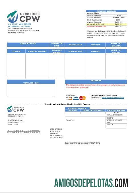 Para baixar modelo de fatura de serviços públicos CPW dos EUA em formatos Word e PDF